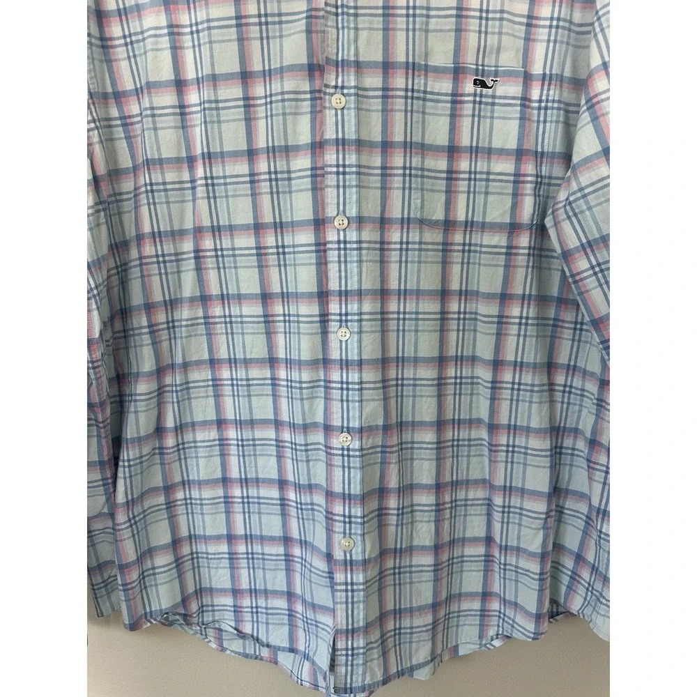 Vineyard Vines Shirt Men XL Slim Fit Tucker Blue Pink Plaid Button Down